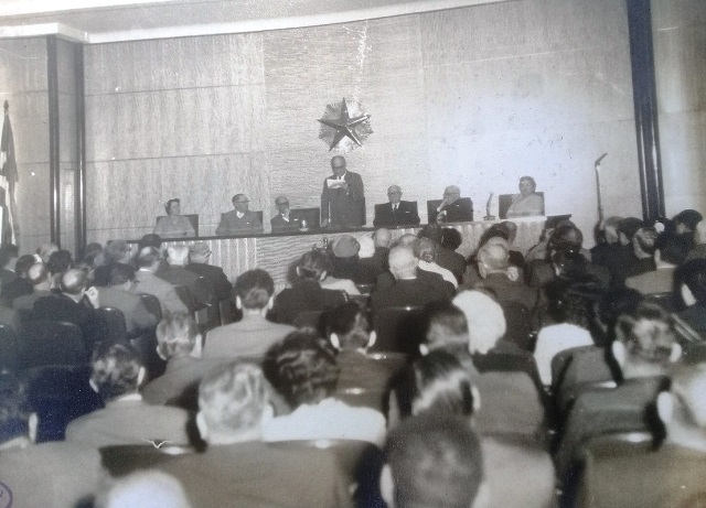 Foto de Discurso del ministro de Educación Jorge García Montes en la inauguración del nuevo edificio de la Biblioteca Nacional José Martí, 21 de febrero de 1958. Colección de fotografías BNJM